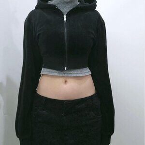 Velvet Cropped Zip-Up Hoodie